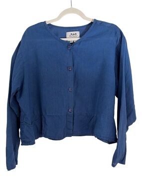 Flax Indigo Blue Button-Front Jolly Jacket Linen Cardigan